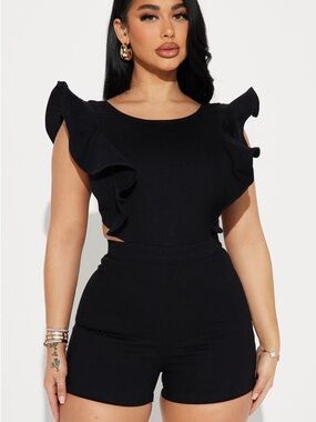 Fashion Nova Black Ruffle Sleeve Romper